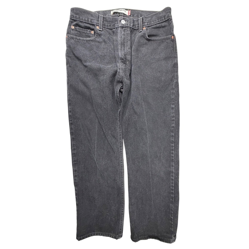Levis 505 Regular Fit Jeans Mens 36x29 Faded Black Straight Leg Denim Pants - Picture 1 of 8